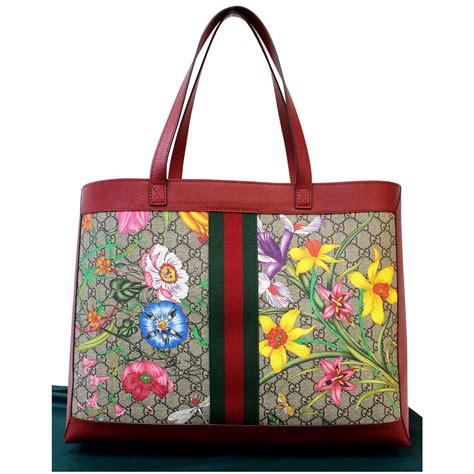 gucci red floral tote|Gucci floral tote large.